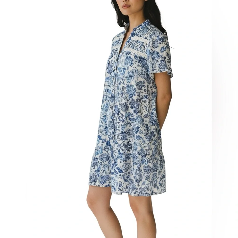 Anthropologie Short Sleeve Button Front Tiered Dress Size XS NWT